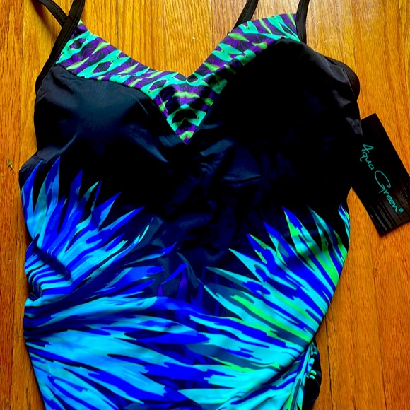 Aqua Green Swim Aqua Green Swimsuit Plus Size 8w Blue Black Vneck